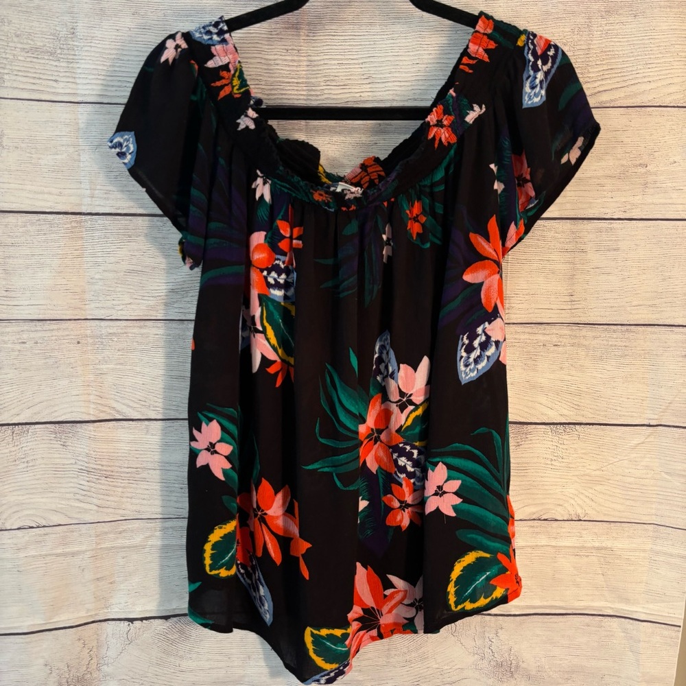 Off the Shoulder Floral Black Top